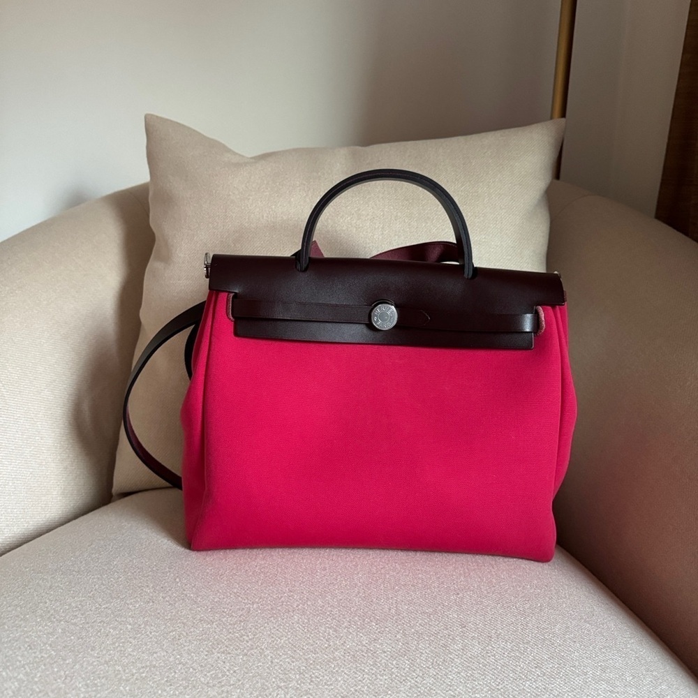 Hermes Herbag Zip 31 Bag Rose Shocking Berline Canvas - Picture 2 of 12